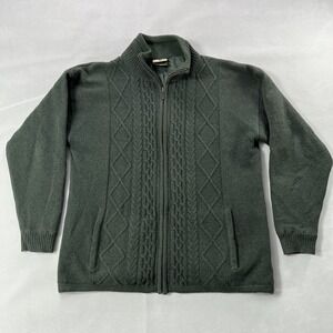 VTG Carraig Donn Irish Wool Sweater Men Large Green Cable-Knit Cardigan Full Zip